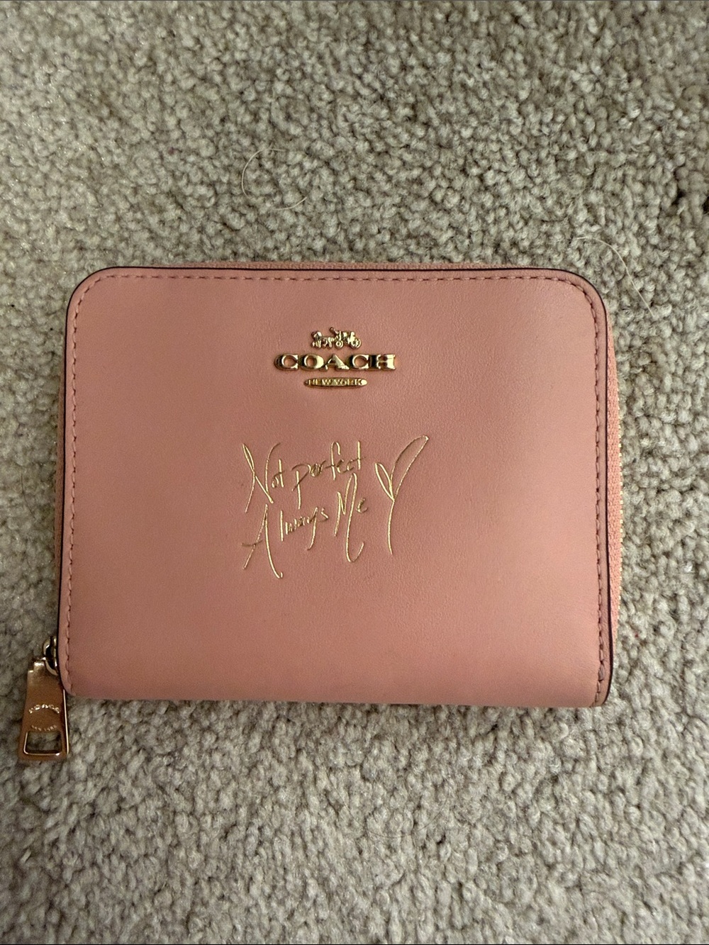 COACH limited edition Pink Leather Zip Wallet with Gold Logo Script